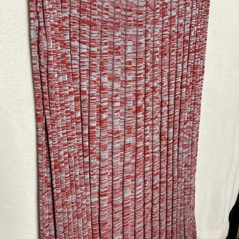 Christopher Esber Mélange Pleated Knit Tie Ribbed Maxi Skirt Red Medium Marled